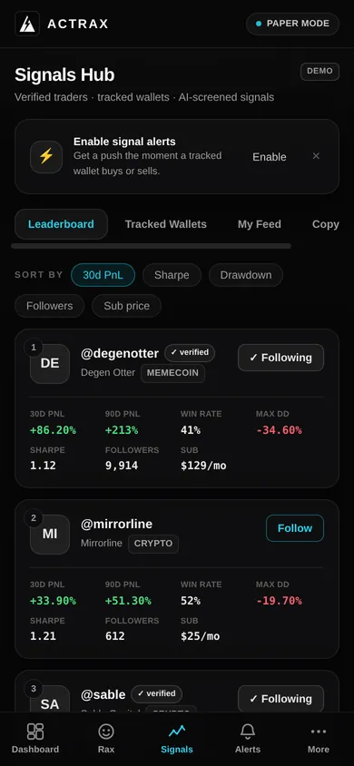 Signals Hub on mobile